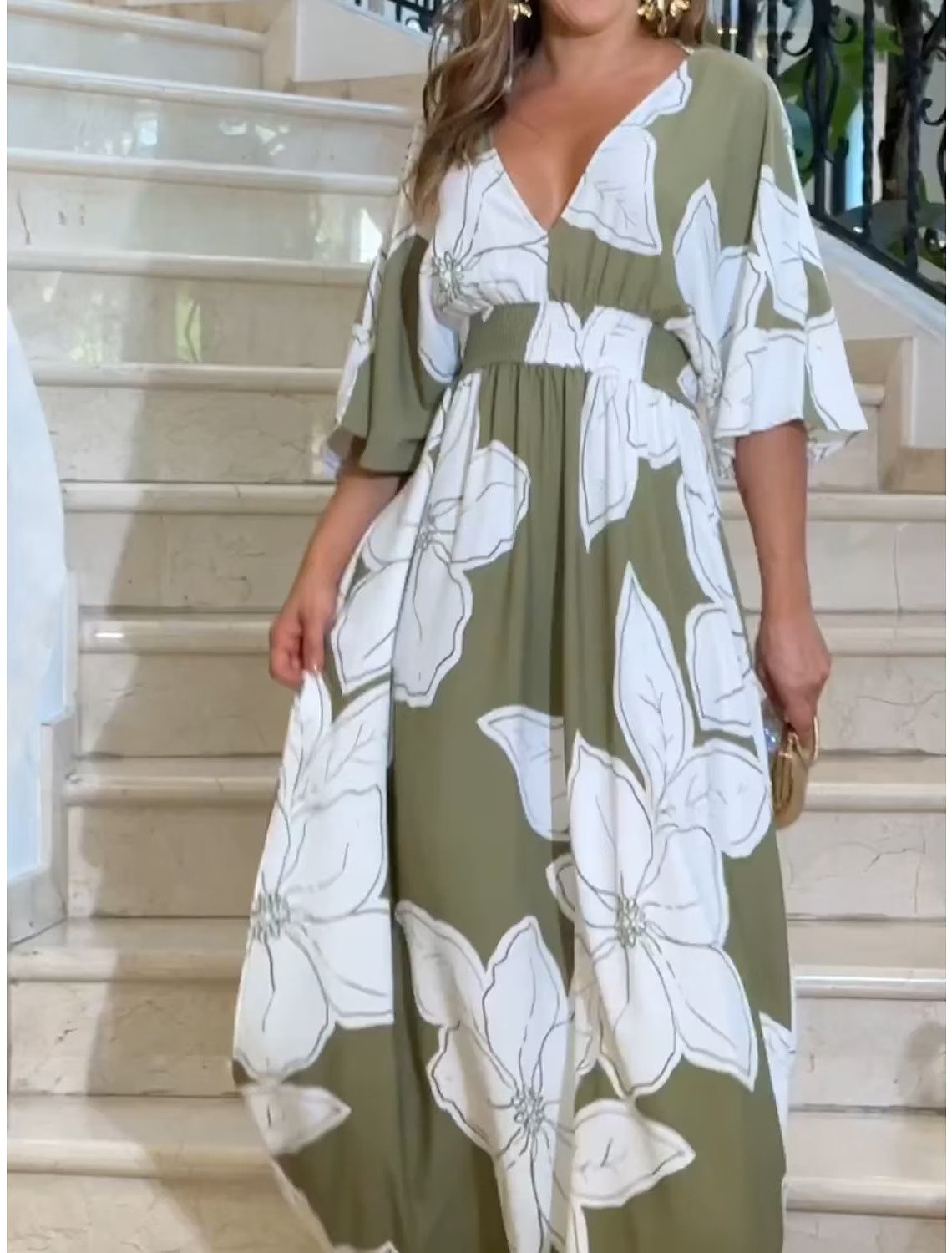Women's Summer Casual Bohemian Dress, V-Neck Floral Tassel Boho Midi Dress