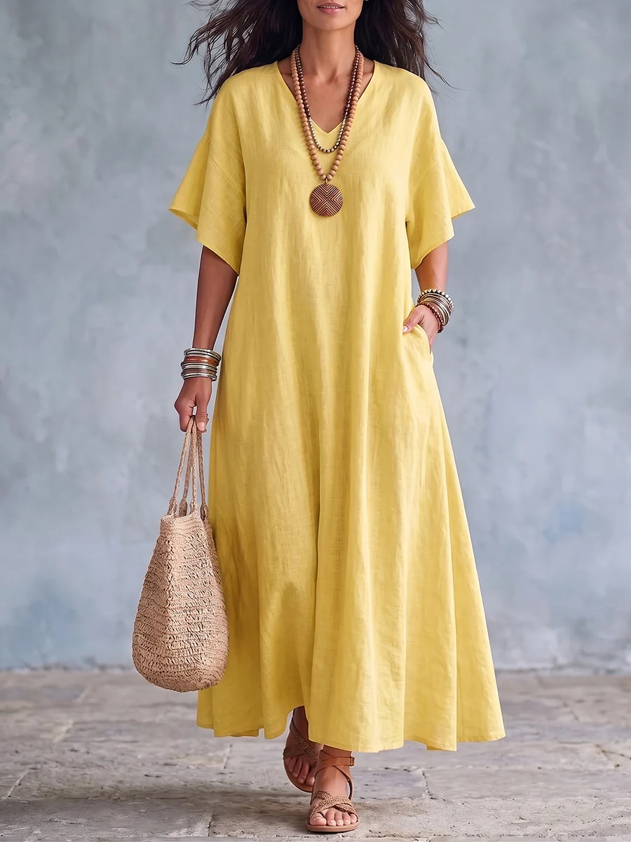 Robe élégante minimaliste en coton et lin