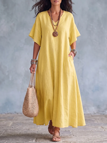 Robe élégante minimaliste en coton et lin