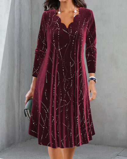 Elegant V-neck long-sleeve dress