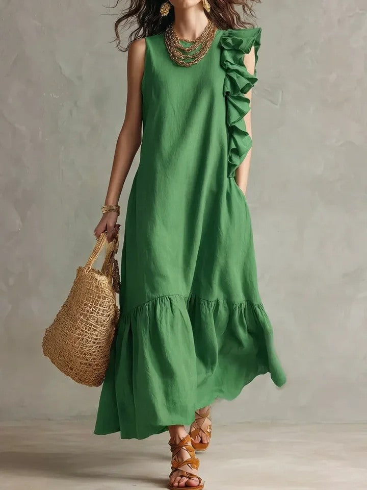 Nouvelle Robe Femme Sans Manches Froncée Irrégulière