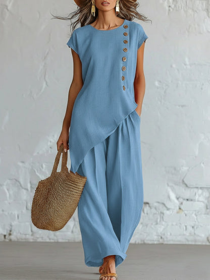 Ensemble 2 pièces en mélange de lin sans effort | Coupe décontractée, S-5XL