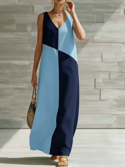 Robe longue sans manches color block