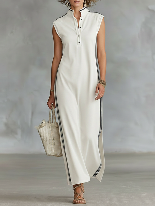 Robe maxi sans manches Henley style sportif minimaliste pour femme