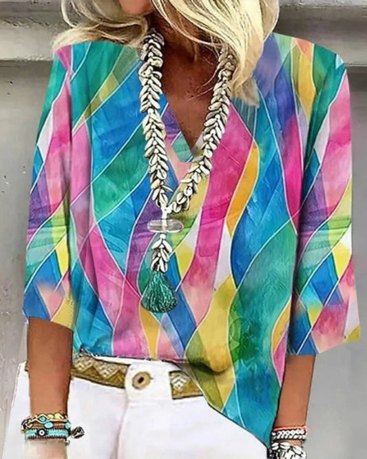 Blouse à col V contrasté