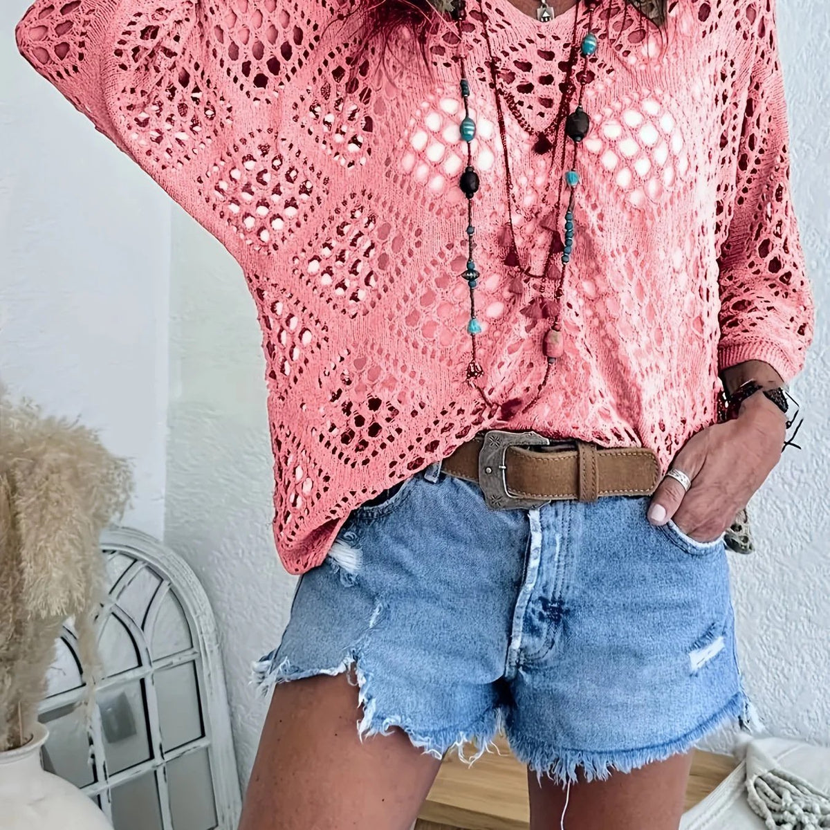 ? Top Bohème en Crochet Col V Fait Main | Essentiel de l'Été Abricot