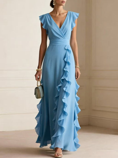 Robe longue à volants et manches papillon