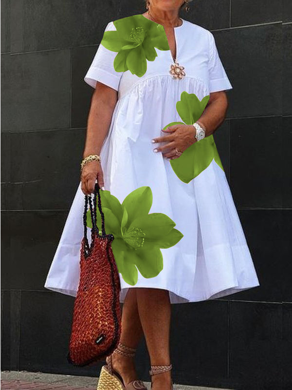 Robe midi plissée à imprimé et col en V