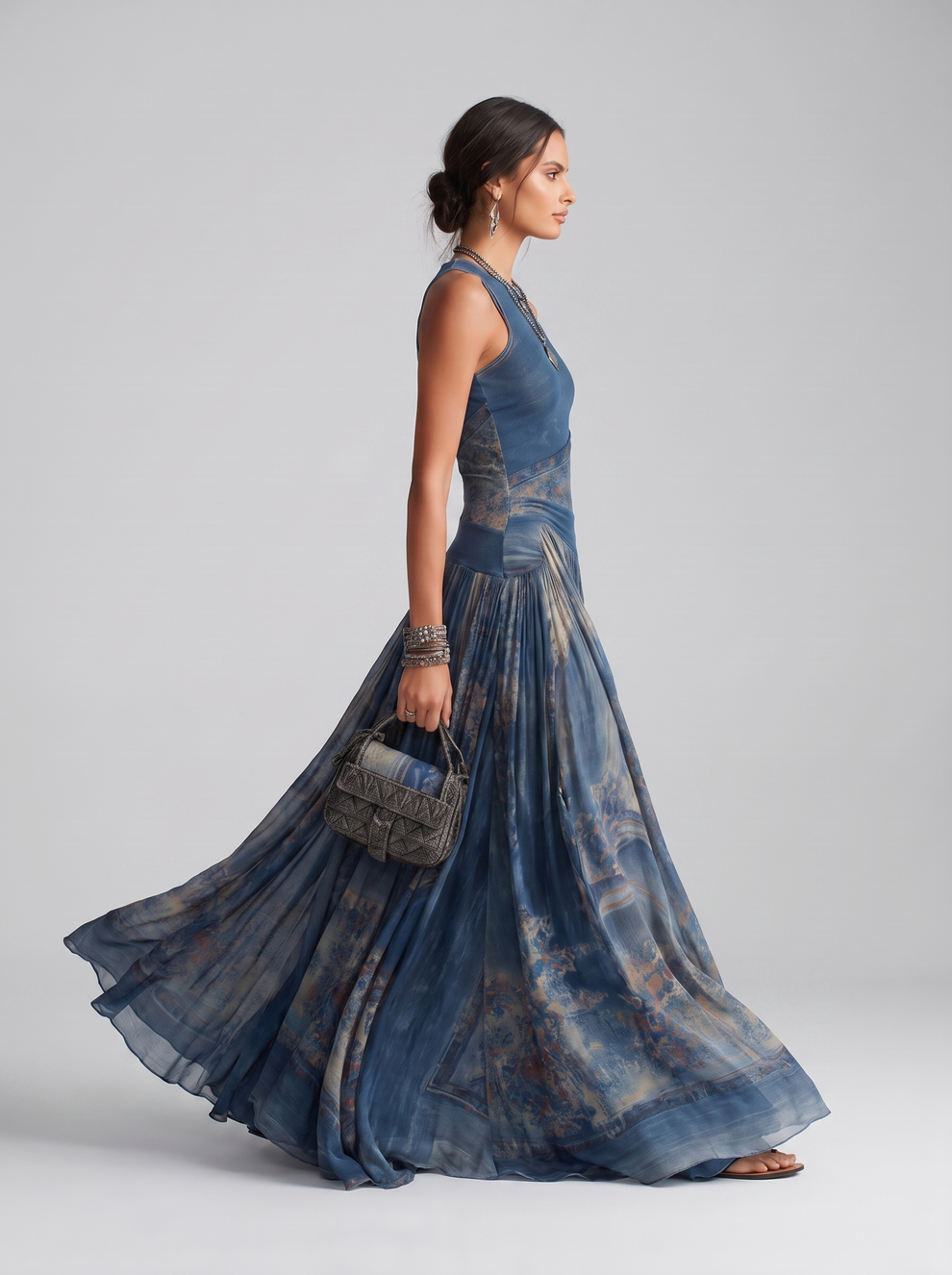Elegant Retro Printed Sleeveless Tank Top Dress