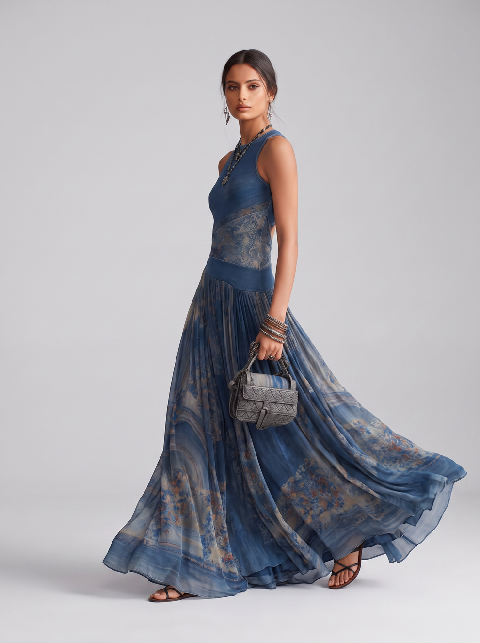 Elegant Retro Printed Sleeveless Tank Top Dress