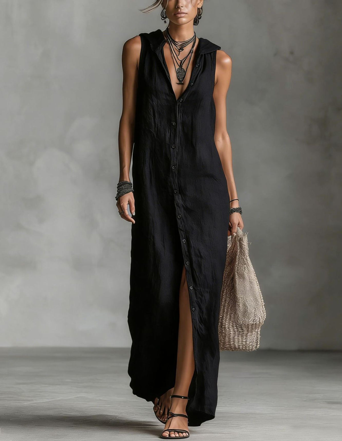 Robe longue sans manches, robe une pièce pour femme