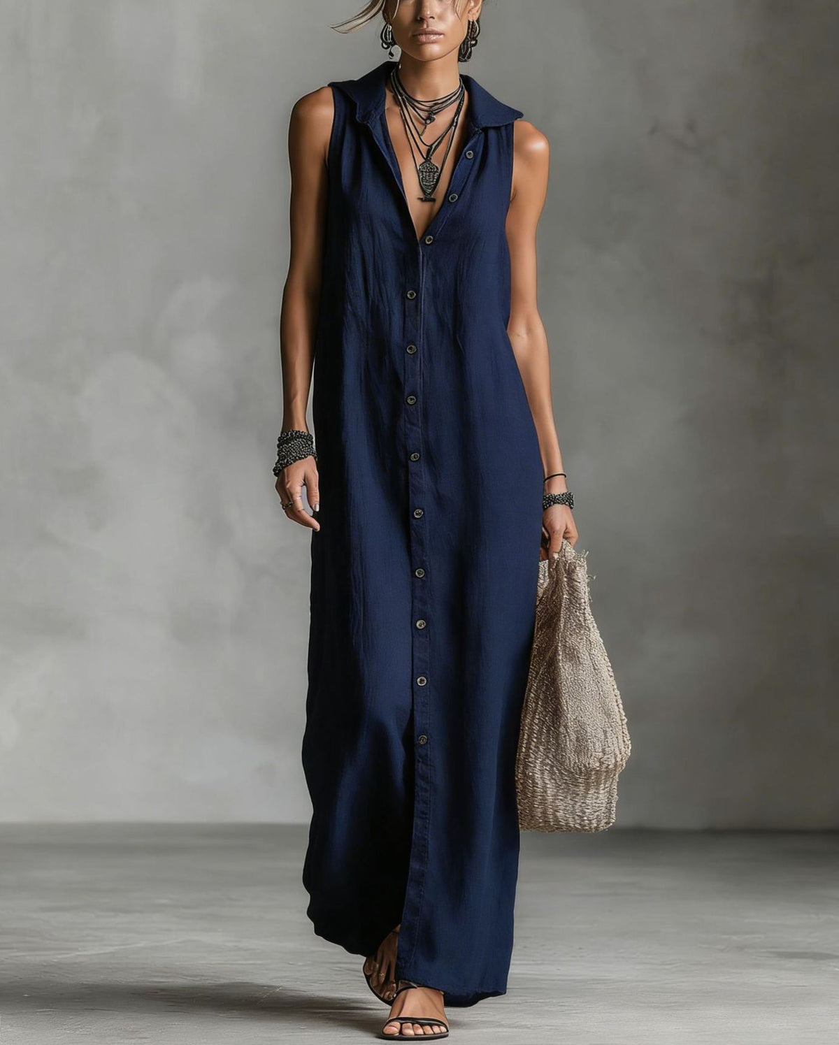 Robe longue sans manches, robe une pièce pour femme