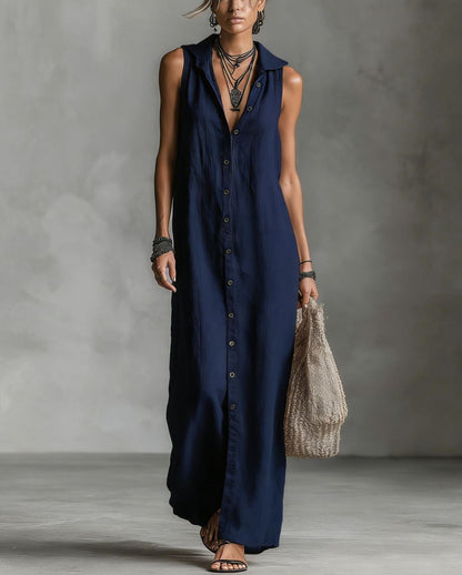 Robe longue sans manches, robe une pièce pour femme
