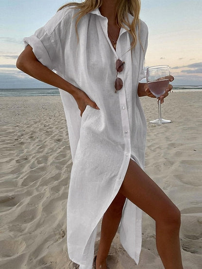 Women's long dress, cotton blend shirt dress