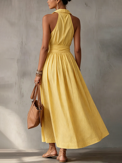 Robe longue rayée jaune ensoleillée - Robe d'été dos nu idéale pour une croisière