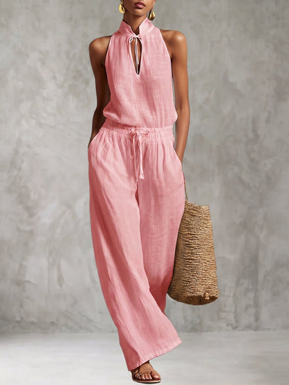 Ensemble haut en coton et lin et pantalon ample style urbain