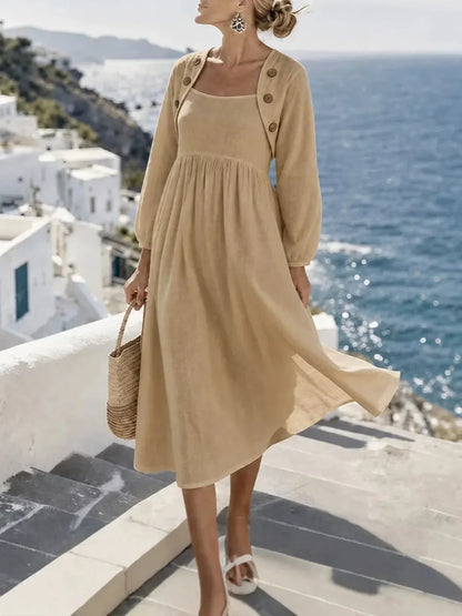 Robe midi boutonnée en lin mélangé Sunny Coastal