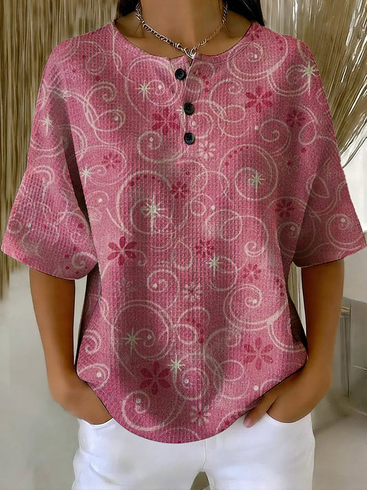 Women's Vintage Hippie Floral Print Waffle Cotton Casual Sweatshirt