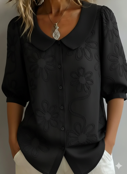 Vintage Peter Pan collar shirt with floral embroidery