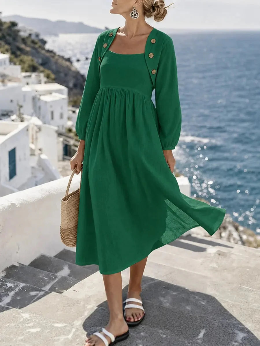 Robe midi boutonnée en lin mélangé Sunny Coastal