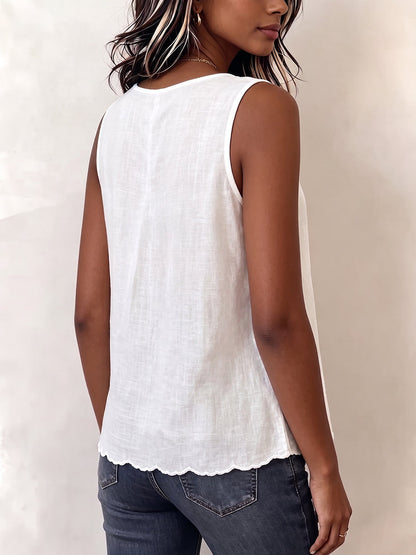 Gilet vintage en coton-lin brodé floral à col en V