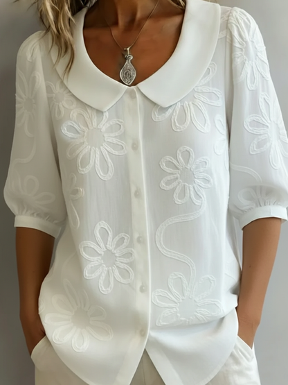 Vintage Peter Pan collar shirt with floral embroidery