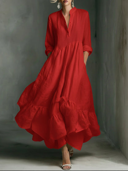 Robe maxi imprimée élégante pour femme, ornée de volants.