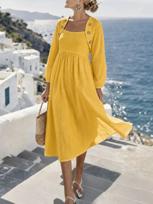 Robe midi boutonnée en lin mélangé Sunny Coastal