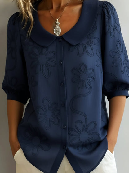 Vintage Peter Pan collar shirt with floral embroidery