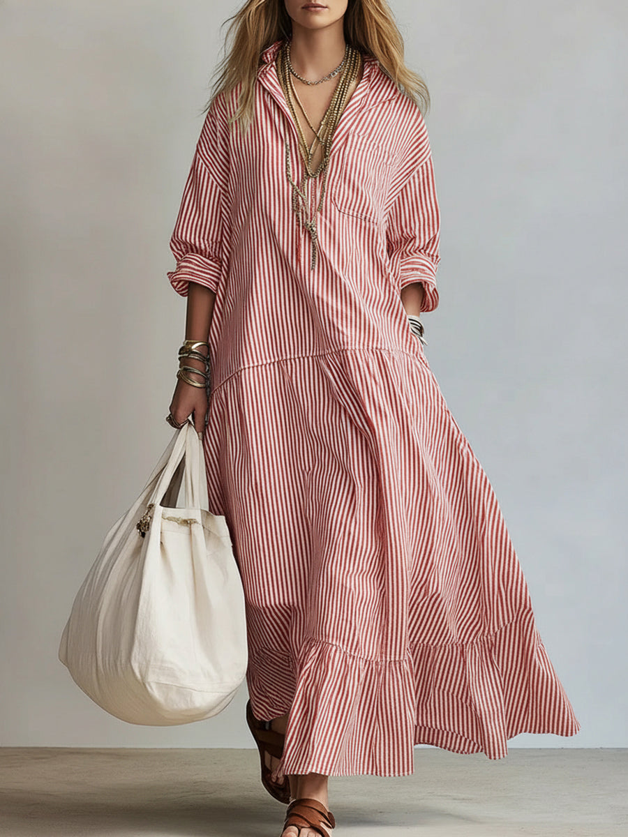 Robe décontractée ample à rayures pour femme
