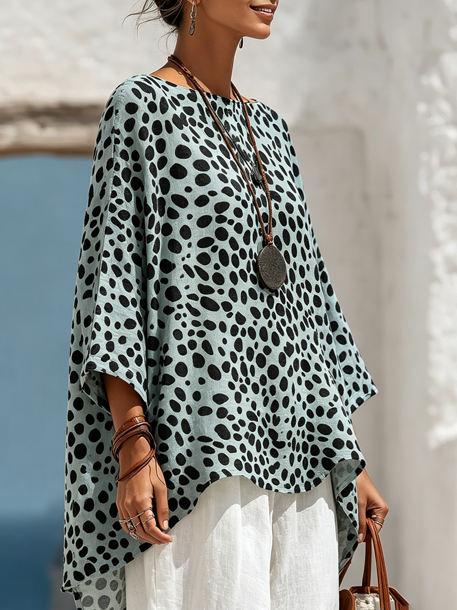 Chemise décontractée en coton et lin à pois