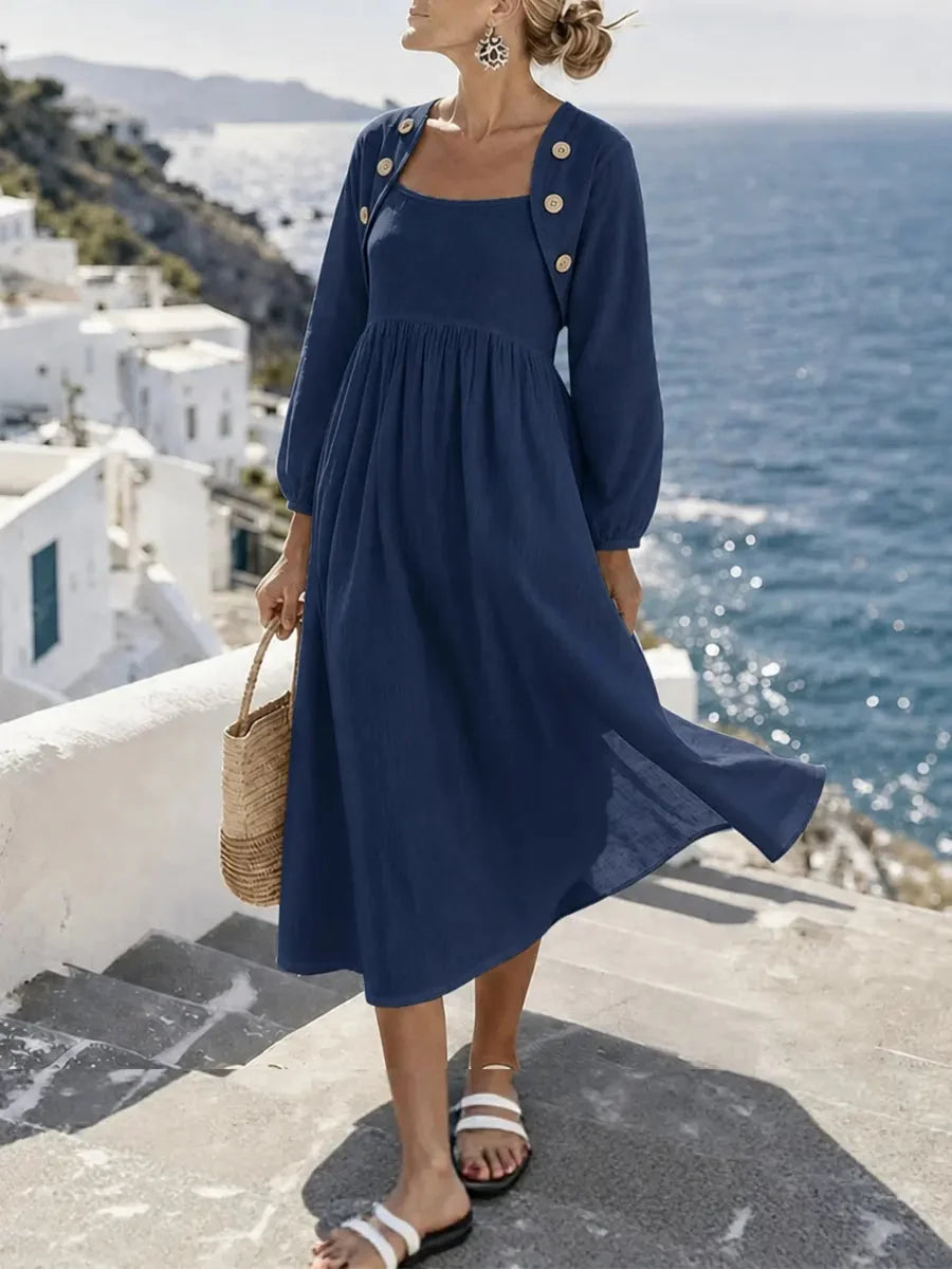 Robe midi boutonnée en lin mélangé Sunny Coastal