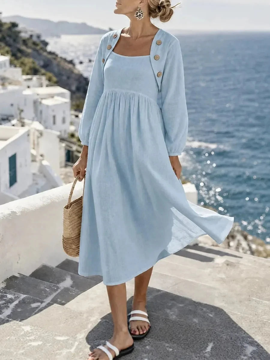 Robe midi boutonnée en lin mélangé Sunny Coastal