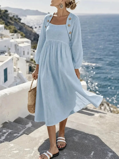 Robe midi boutonnée en lin mélangé Sunny Coastal