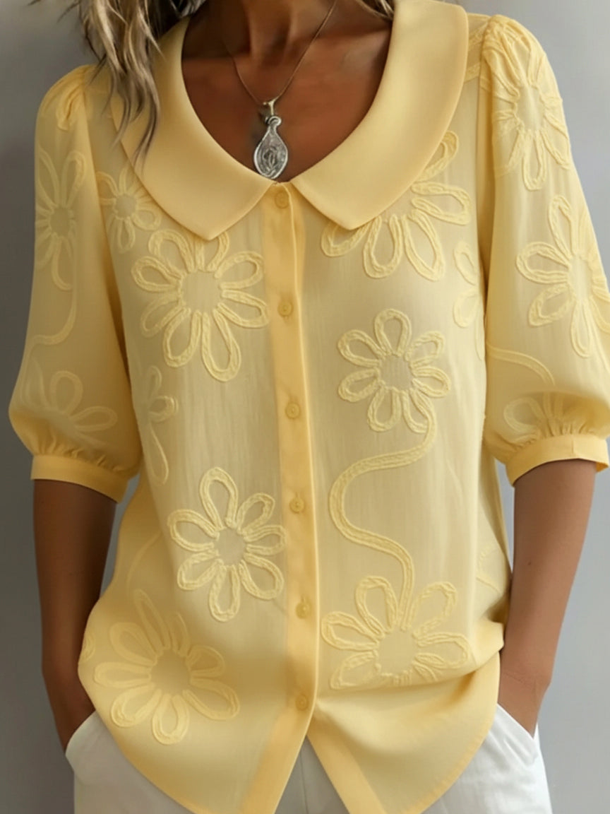 Vintage Peter Pan collar shirt with floral embroidery