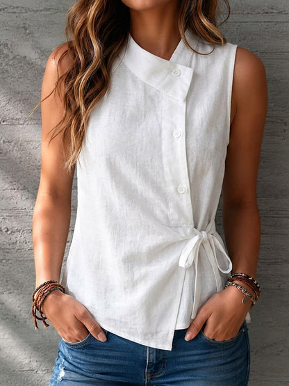 Casual Sleeveless Linen And Cotton Top