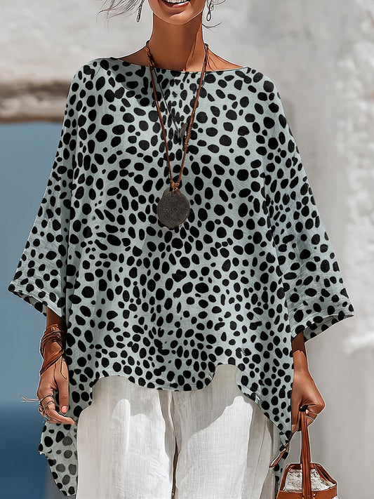 Chemise décontractée en coton et lin à pois