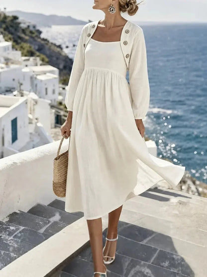 Robe midi boutonnée en lin mélangé Sunny Coastal