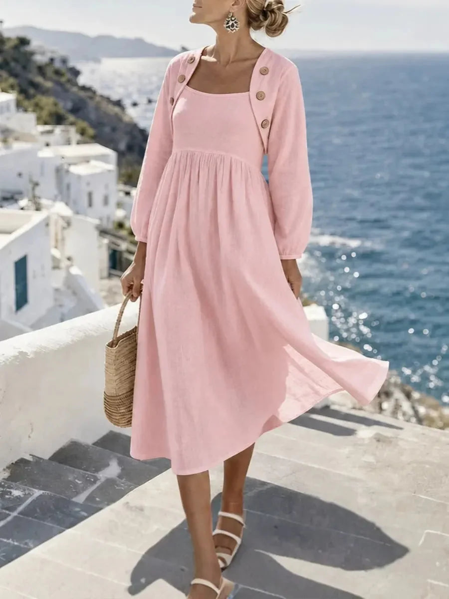 Robe midi boutonnée en lin mélangé Sunny Coastal