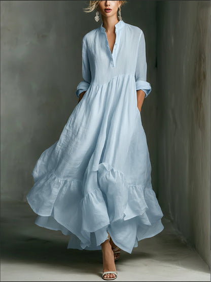 Robe maxi imprimée élégante pour femme, ornée de volants.