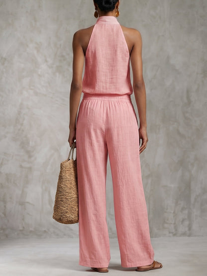 Ensemble haut en coton et lin et pantalon ample style urbain