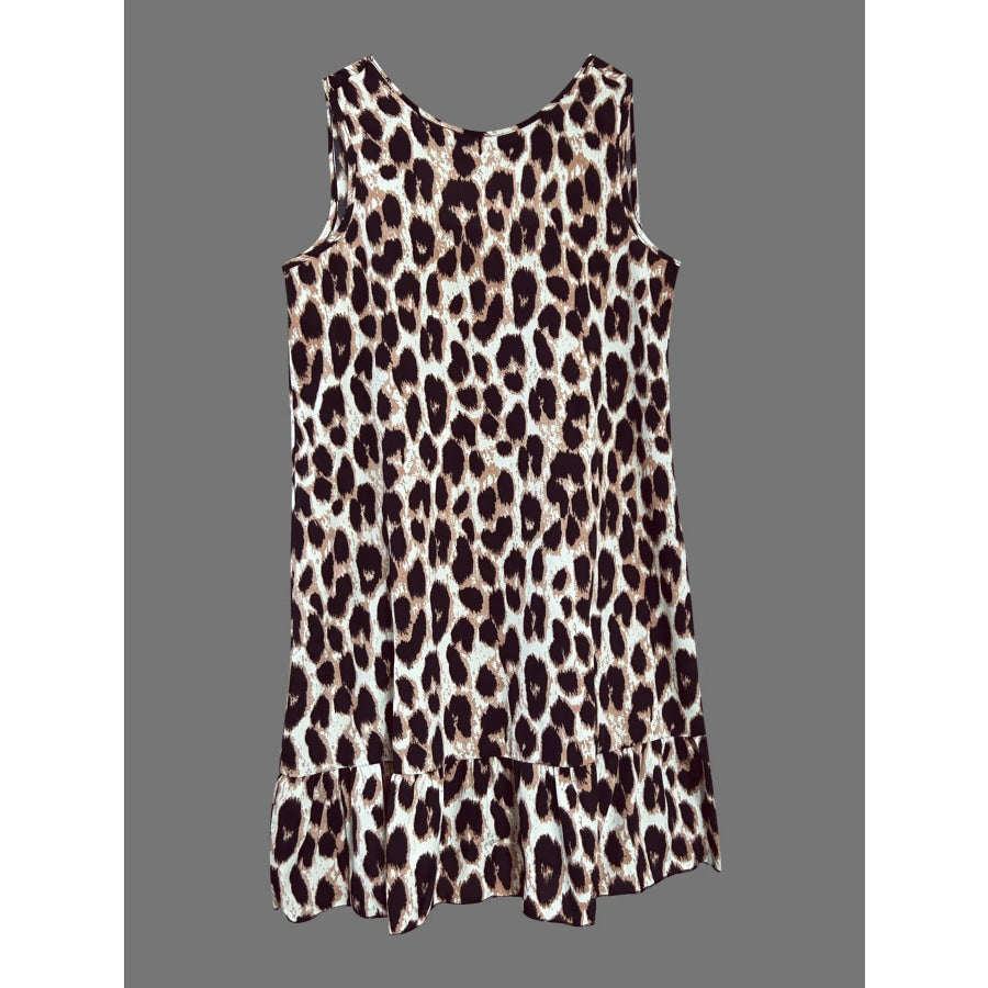 Leopard print sleeveless dress with ruffled hem