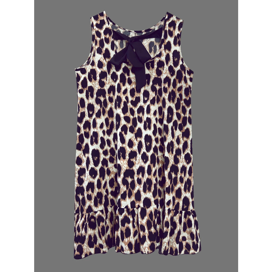 Leopard print sleeveless dress with ruffled hem