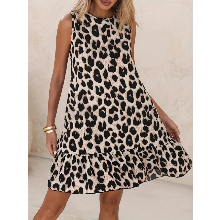 Leopard print sleeveless dress with ruffled hem