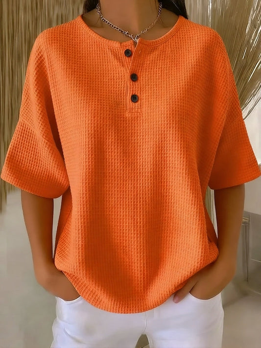 Waffle Casual Henley Sweatshirt