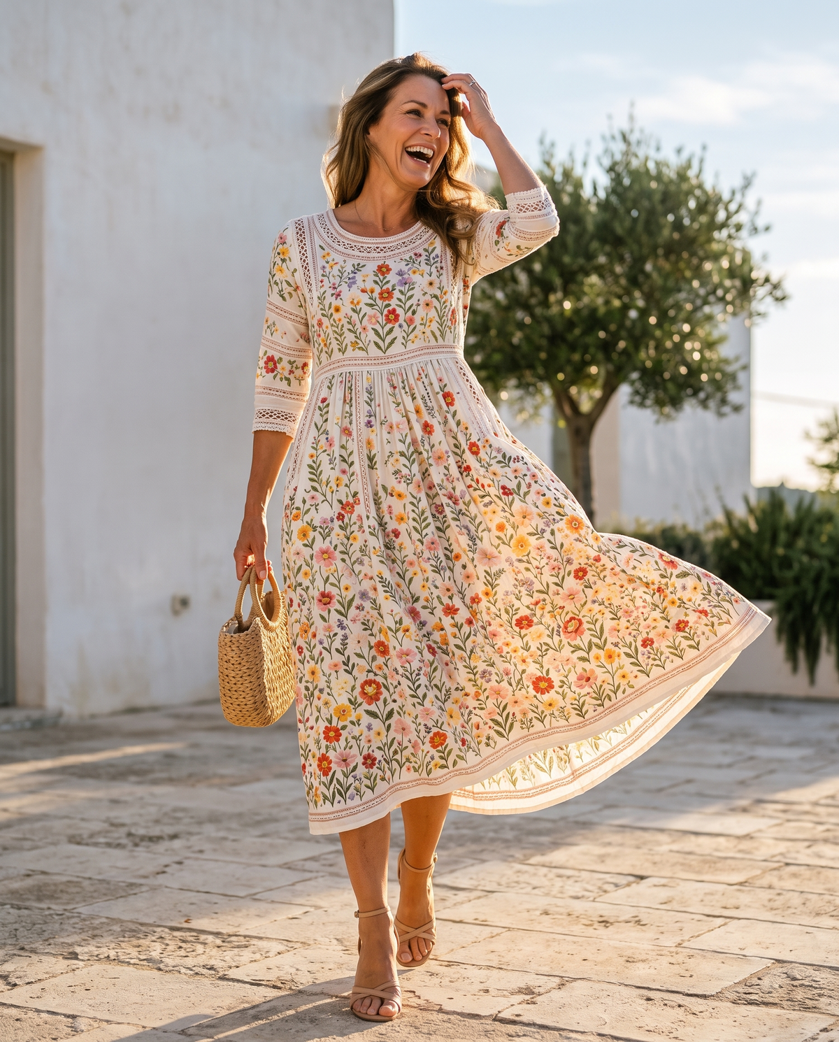 Robe midi « Charme des prés fleuris »
